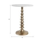 Table d'appoint ou de chevet élégante pour la décoration de la chambre - Plateau en marbre avec base nervurée pour la décoration de la chambre ou du salon - 22 Blanc et or