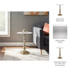 Table d'appoint ou de chevet élégante pour la décoration de la chambre - Plateau en marbre avec base nervurée pour la décoration de la chambre ou du salon - 22 Blanc et or