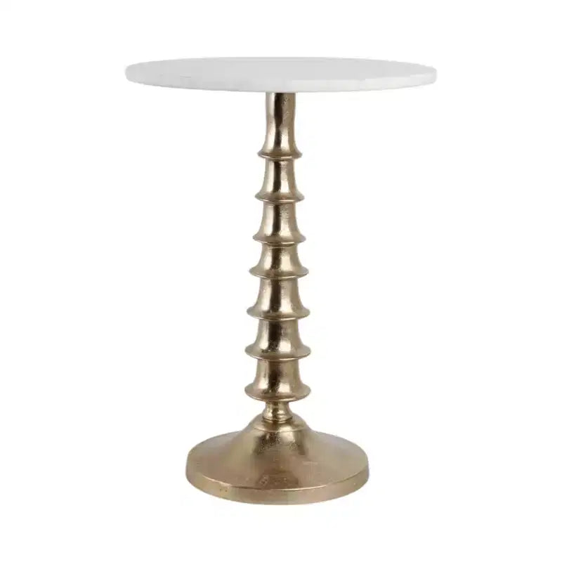 Table d'appoint ou de chevet élégante pour la décoration de la chambre - Plateau en marbre avec base nervurée pour la décoration de la chambre ou du salon - 22 Blanc et or