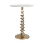 Table d'appoint ou de chevet élégante pour la décoration de la chambre - Plateau en marbre avec base nervurée pour la décoration de la chambre ou du salon - 22 Blanc et or