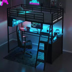 Lit mezzanine en métal Kelly GDFStudio avec LED, bureau et 4 étagères de rangement
