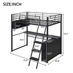 Lit mezzanine en métal Kelly GDFStudio avec LED, bureau et 4 étagères de rangement