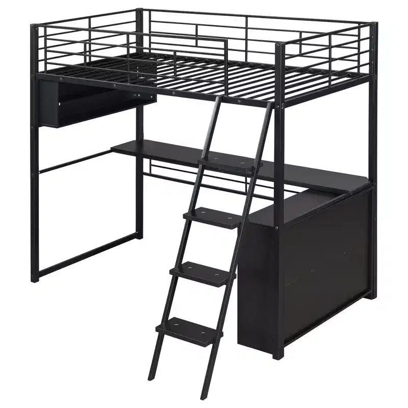 Lit mezzanine en métal Kelly GDFStudio avec LED, bureau et 4 étagères de rangement