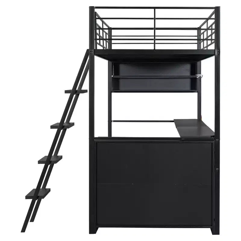 Lit mezzanine en métal Kelly GDFStudio avec LED, bureau et 4 étagères de rangement