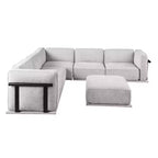 Grand canapé d'angle modulable 6 places en L avec pouf, cadre en bois et métal, canapé d'angle moderne en velours pour salon - Panipeachy