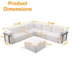 Grand canapé d'angle modulable 6 places en L avec pouf, cadre en bois et métal, canapé d'angle moderne en velours pour salon - Panipeachy