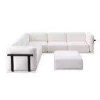 Grand canapé d'angle modulable 6 places en L avec pouf, cadre en bois et métal, canapé d'angle moderne en velours pour salon - Panipeachy