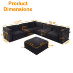Grand canapé d'angle modulable 6 places en L avec pouf, cadre en bois et métal, canapé d'angle moderne en velours pour salon - Panipeachy