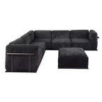 Grand canapé d'angle modulable 6 places en L avec pouf, cadre en bois et métal, canapé d'angle moderne en velours pour salon - Panipeachy