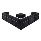 Grand canapé d'angle modulable 6 places en L avec pouf, cadre en bois et métal, canapé d'angle moderne en velours pour salon - Panipeachy