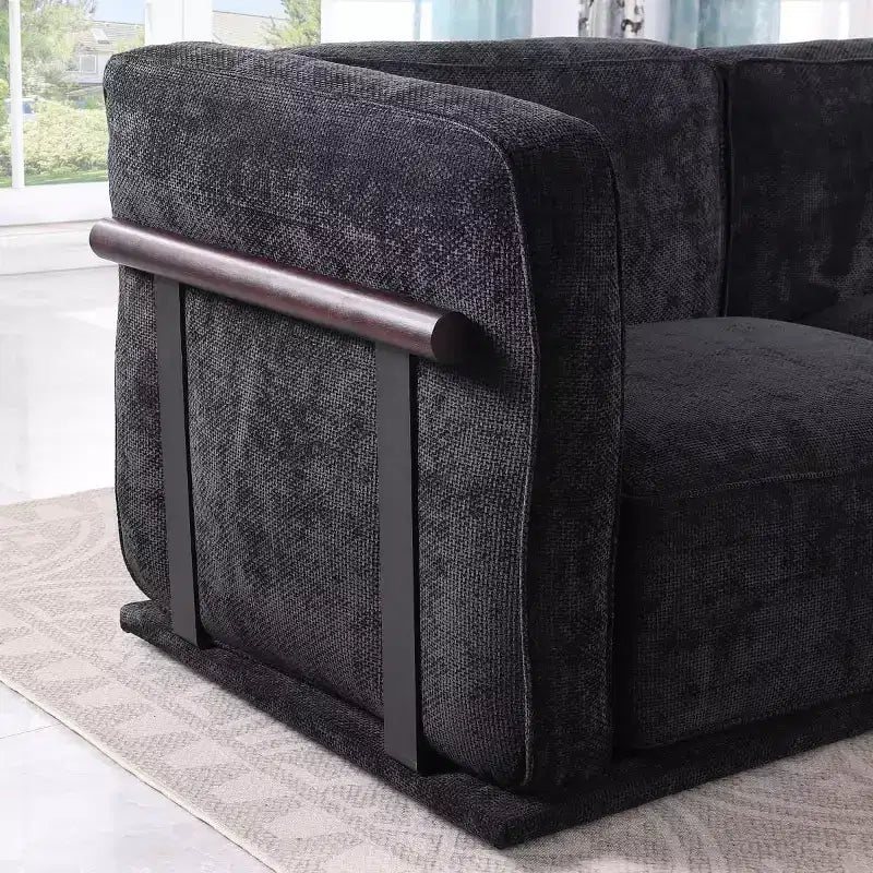 Grand canapé d'angle modulable 6 places en L avec pouf, cadre en bois et métal, canapé d'angle moderne en velours pour salon - Panipeachy