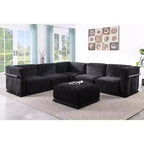 Oversized 6-Seater L-Shaped Modular Sectional Sofa with Ottoman, Wood & Metal Frame, Modern Velvet Corner Couch for Living Room - Panipeachy