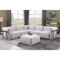 Grand canapé d'angle modulable 6 places en L avec pouf, cadre en bois et métal, canapé d'angle moderne en velours pour salon - Panipeachy