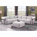 Grand canapé d'angle modulable 6 places en L avec pouf, cadre en bois et métal, canapé d'angle moderne en velours pour salon - Panipeachy