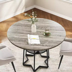 Table à manger ronde de 38 pouces avec base métallique hexagonale, plateau en bois et étagère de rangement inférieure, table compacte de style rustique pour cuisine, salon