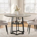 Table à manger ronde de 38 pouces avec base métallique hexagonale, plateau en bois et étagère de rangement inférieure, table compacte de style rustique pour cuisine, salon