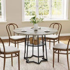 Table à manger ronde de 38 pouces avec base métallique hexagonale, plateau en bois et étagère de rangement inférieure, table compacte de style rustique pour cuisine, salon