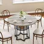 Table à manger ronde de 38 pouces avec base métallique hexagonale, plateau en bois et étagère de rangement inférieure, table compacte de style rustique pour cuisine, salon