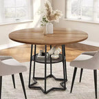 Table à manger ronde de 38 pouces avec base métallique hexagonale, plateau en bois et étagère de rangement inférieure, table compacte de style rustique pour cuisine, salon