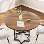 Table à manger ronde de 38 pouces avec base métallique hexagonale, plateau en bois et étagère de rangement inférieure, table compacte de style rustique pour cuisine, salon
