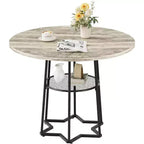 Table à manger ronde de 38 pouces avec base métallique hexagonale, plateau en bois et étagère de rangement inférieure, table compacte de style rustique pour cuisine, salon