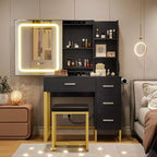 Table de maquillage avec miroir et lumières, Coiffeuse de maquillage, 3 modes de couleur, avec prise de courant, Coiffeuse moderne
