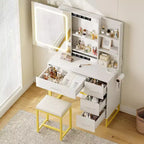 Table de maquillage avec miroir et lumières, Coiffeuse de maquillage, 3 modes de couleur, avec prise de courant, Coiffeuse moderne