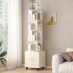 Rotating Bookshelf, 360 Degree Display 5 Tier Corner Bookshelf with Drawer for Small Space, Floor Standing Bookcase Storage Rack Organizer for Bedroom