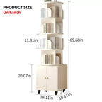Bibliothèque rotative, étagère d'angle à 5 niveaux affichage à 360 degrés avec tiroir pour petits espaces, étagère de rangement sur pied pour chambre à coucher