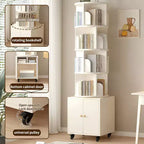 Bibliothèque rotative, étagère d'angle à 5 niveaux affichage à 360 degrés avec tiroir pour petits espaces, étagère de rangement sur pied pour chambre à coucher