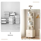 Bibliothèque rotative, étagère d'angle à 5 niveaux affichage à 360 degrés avec tiroir pour petits espaces, étagère de rangement sur pied pour chambre à coucher