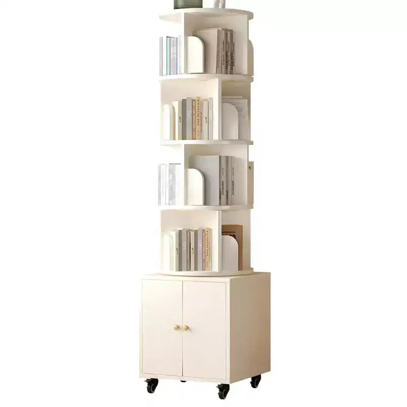 Bibliothèque rotative, étagère d'angle à 5 niveaux affichage à 360 degrés avec tiroir pour petits espaces, étagère de rangement sur pied pour chambre à coucher