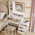 Coiffeuse de maquillage avec miroir, ensemble de coiffeuse avec tabouret rembourré, table de toilette avec 5 grands tiroirs, coiffeuse de chambre pour femmes