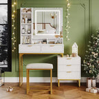 Coiffeuse de maquillage avec miroir, ensemble de coiffeuse avec tabouret rembourré, table de toilette avec 5 grands tiroirs, coiffeuse de chambre pour femmes