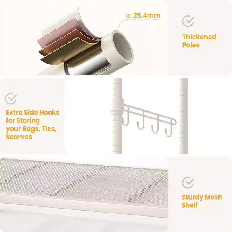 Portant à Vêtements Robuste à Roulettes, Portant à Vêtements Autonome en Métal avec Étagères Réglables, Gris