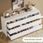 Commode à 9 tiroirs pour chambre à coucher, commode en bois de 58 pouces de large, meuble TV double tiroir, organisateur de rangement de vêtements pour placard, couloir, chambre à coucher