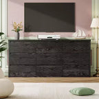 Commode à 9 tiroirs pour chambre à coucher, commode en bois de 58 pouces de large, meuble TV double tiroir, organisateur de rangement de vêtements pour placard, couloir, chambre à coucher