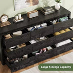 Commode à 9 tiroirs pour chambre à coucher, commode en bois de 58 pouces de large, meuble TV double tiroir, organisateur de rangement de vêtements pour placard, couloir, chambre à coucher