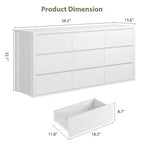 Commode à 9 tiroirs pour chambre à coucher, commode en bois de 58 pouces de large, meuble TV double tiroir, organisateur de rangement de vêtements pour placard, couloir, chambre à coucher