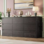 9 Drawer Dresser for Bedroom, 58W Wooden Chest of Drawers, Double Drawer TV Stand, Clothes Storage Organizer for Closet Hallway Bedroom