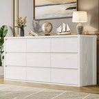 Commode à 9 tiroirs pour chambre à coucher, commode en bois de 58 pouces de large, meuble TV double tiroir, organisateur de rangement de vêtements pour placard, couloir, chambre à coucher