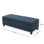 Pouf de rangement rembourré Okak avec capitonnage gaufré, banc de rangement avec pieds en bois, banc d'entrée pour salon, bleu marine