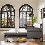 MAYEERTY 93.7 Canapé-lit King Size extensible, canapé-lit convertible 3-en-1 en similicuir avec garniture cloutée et accoudoirs roulés, gris