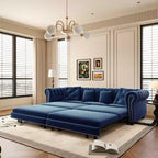MAYEERTY 89 Canapé 3 places en velours avec pouf mobile, canapé-lit escamotable 3-en-1, grand lit bleu
