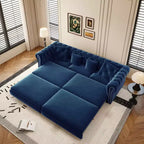 MAYEERTY 89 Canapé 3 places en velours avec pouf mobile, canapé-lit escamotable 3-en-1, grand lit bleu
