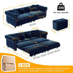 MAYEERTY 89 Canapé 3 places en velours avec pouf mobile, canapé-lit escamotable 3-en-1, grand lit bleu
