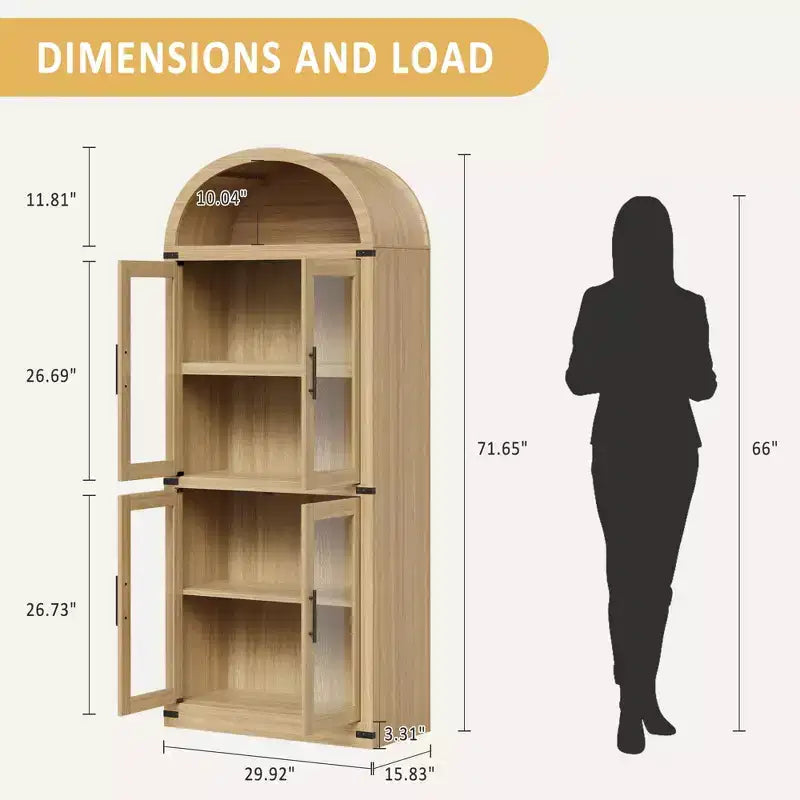 Bibliothèque arquée, Grande bibliothèque avec portes et tiroirs, Armoire de rangement de style ferme, Étagères pour bureau, salon, chambre à coucher
