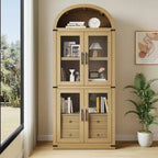 Bibliothèque arquée, Grande bibliothèque avec portes et tiroirs, Armoire de rangement de style ferme, Étagères pour bureau, salon, chambre à coucher