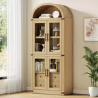 Bibliothèque arquée, Grande bibliothèque avec portes et tiroirs, Armoire de rangement de style ferme, Étagères pour bureau, salon, chambre à coucher