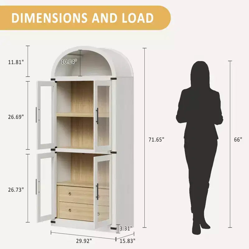 Bibliothèque arquée, Grande bibliothèque avec portes et tiroirs, Armoire de rangement de style ferme, Étagères pour bureau, salon, chambre à coucher